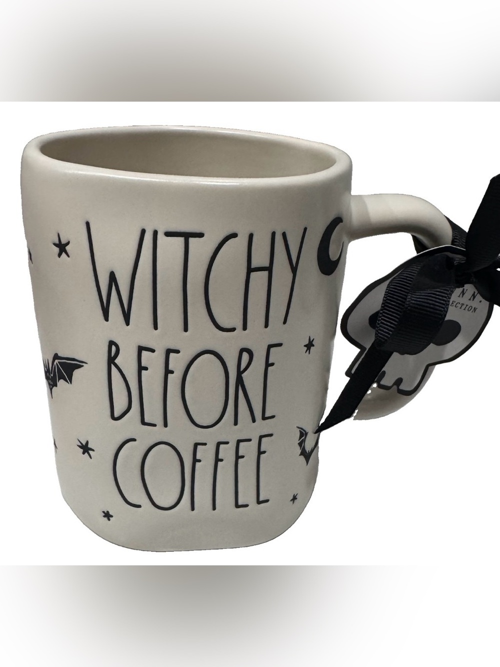 Rae Dunn Halloween Coffee Mug “Witchy Before Coffee” Moon Stars Bats NWT